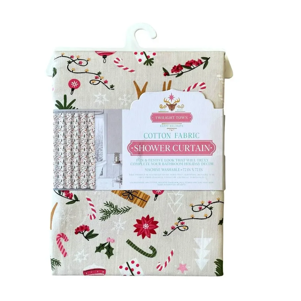 Twilight Town Christmas Fabric Shower Curtain Pop of Color Holiday 72x72 NEW